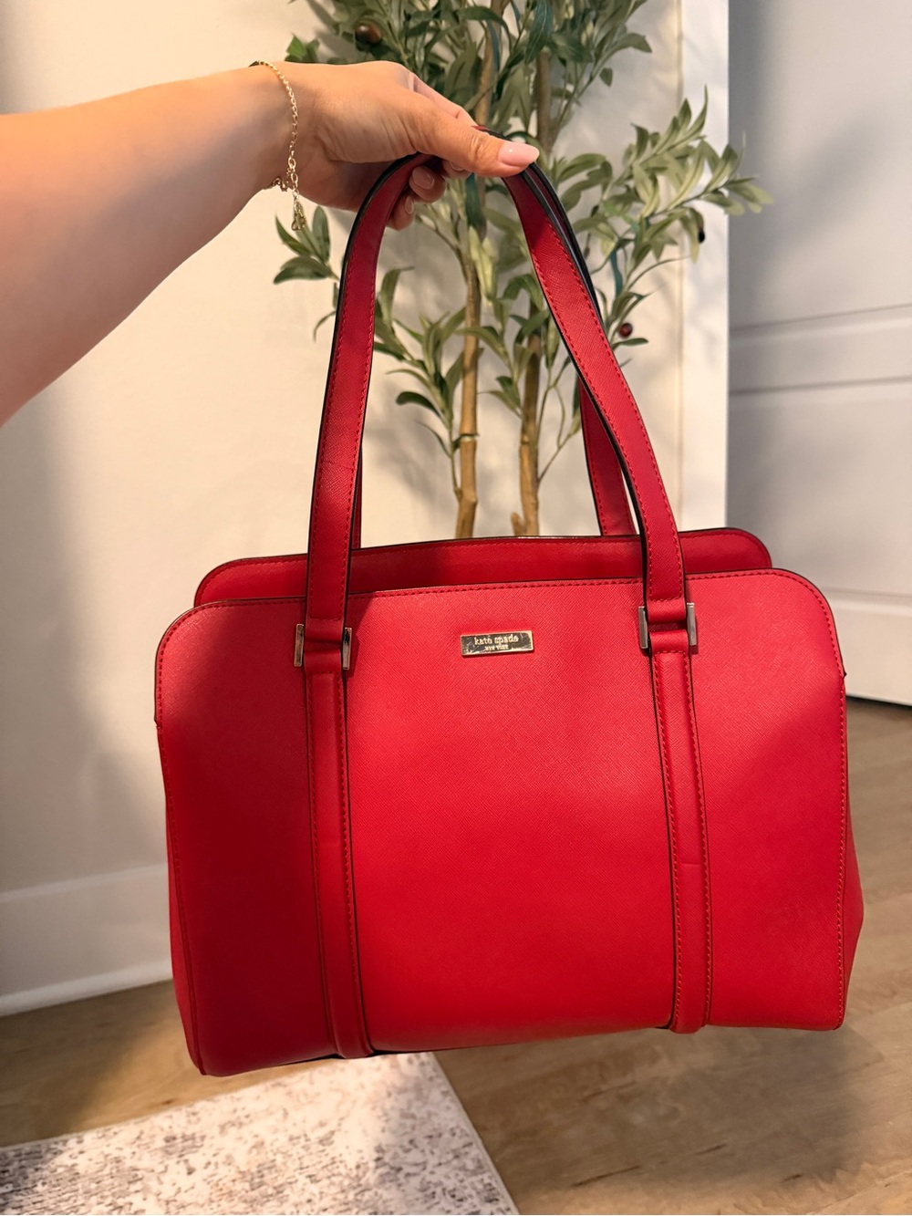 kate spade Red Saffiano Leather Shoulder Bag